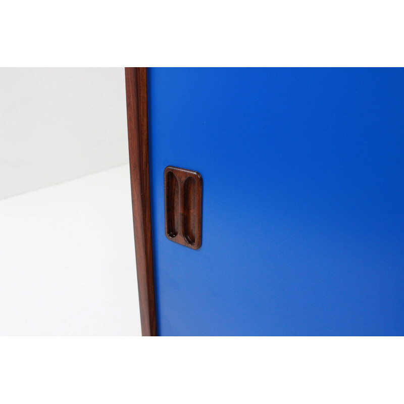 Blue cabinet in rosewood with hairpin legs in metal - 1960s