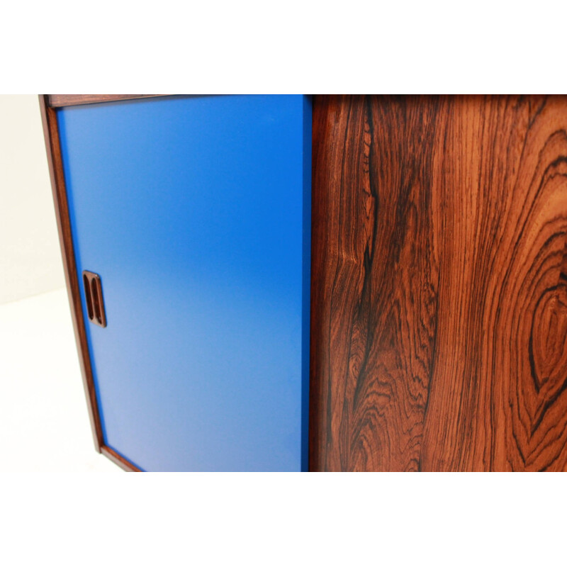 Blue cabinet in rosewood with hairpin legs in metal - 1960s