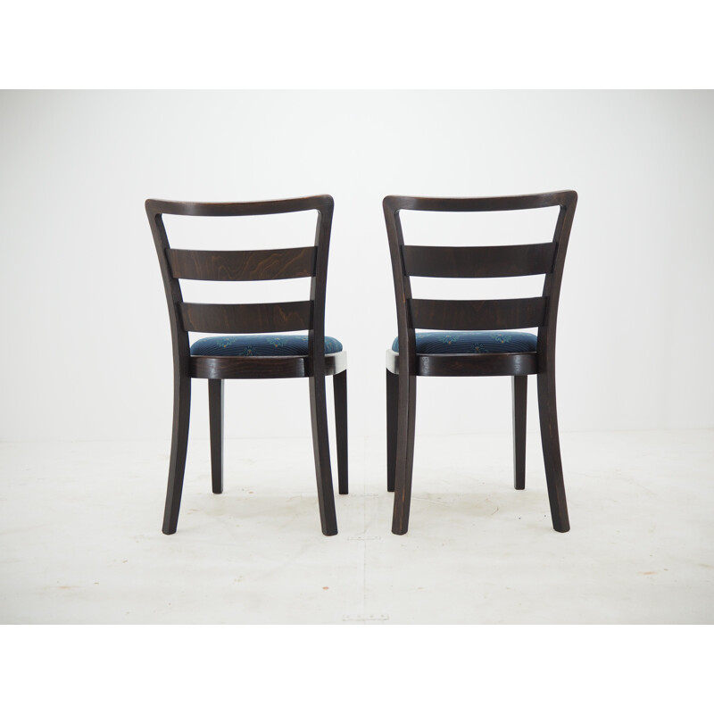 Pair of vintage Art Deco wood and fabric dining chairs, 1930s