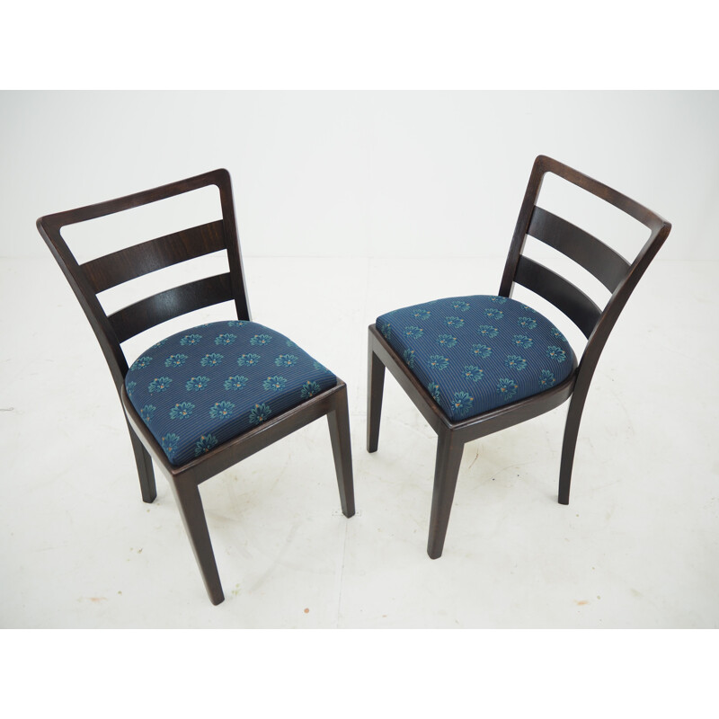 Pair of vintage Art Deco wood and fabric dining chairs, 1930s