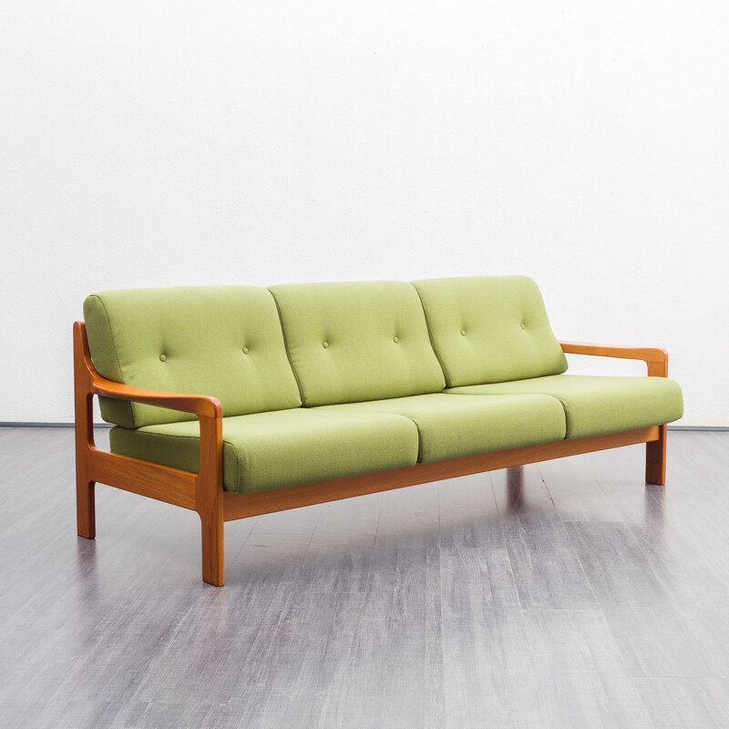 Mid century green teak sofa, 1970s