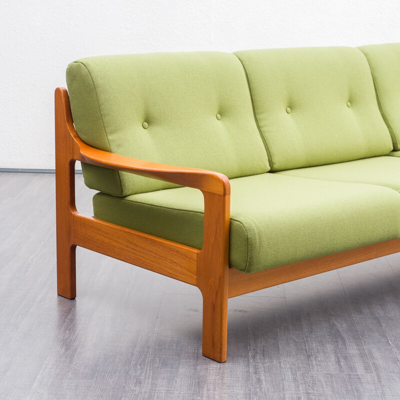 Mid century green teak sofa, 1970s