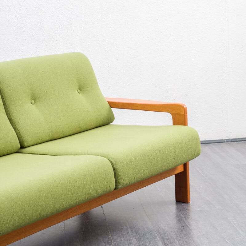 Mid century green teak sofa, 1970s