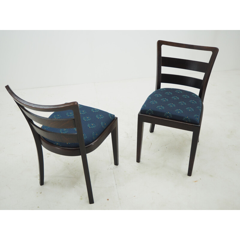 Paire de chaises Art Déco vintage en bois et tissu, 1930