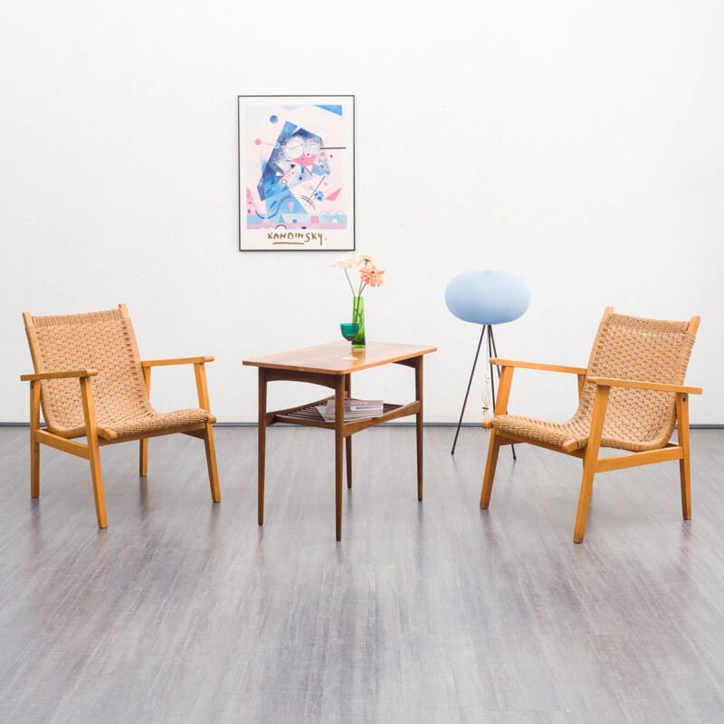 Vintage beechwood and sisal armchair, 1950s