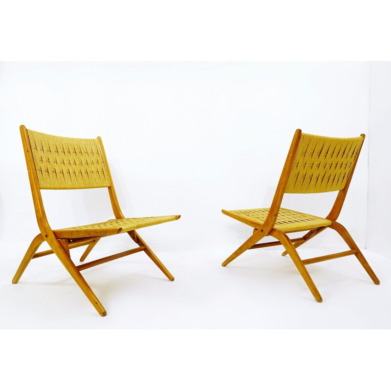 Pair of vintage folding rope lounge chairs, 1960s
