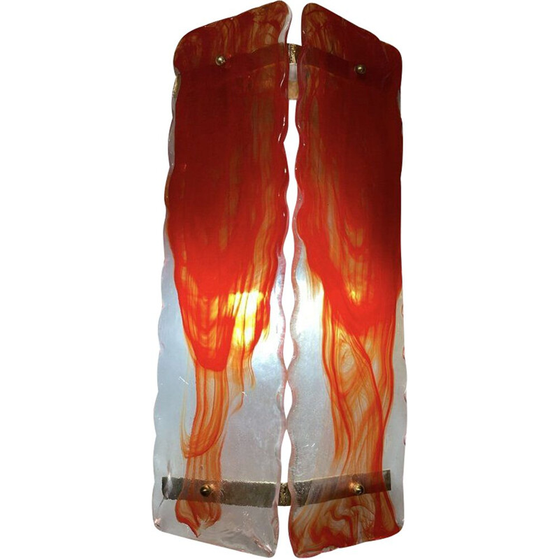 Pair of vintage sconces in red Murano glass