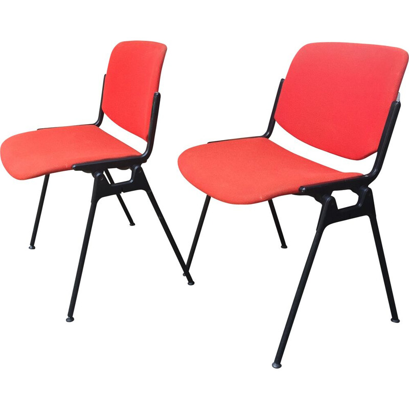 Paire de chaises vintage Castelli rouges corail
