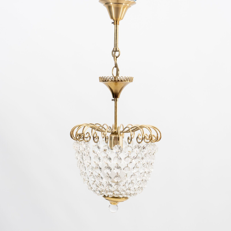 Vintage xs- Chandelier, Brass and Glas, Lustrerie Deknudt