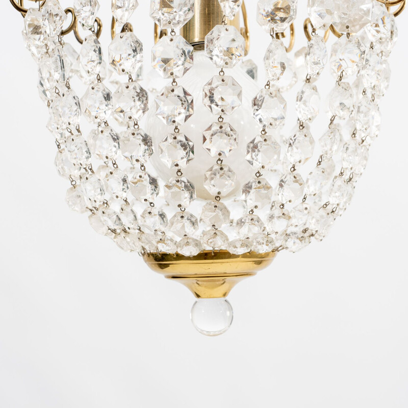 Vintage xs- Chandelier, Brass and Glas, Lustrerie Deknudt