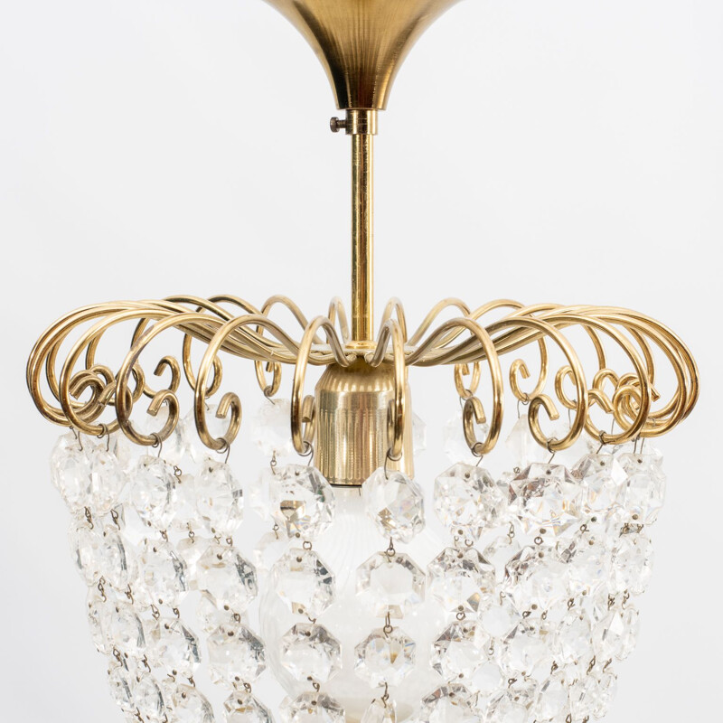 Vintage xs- Chandelier, Brass and Glas, Lustrerie Deknudt