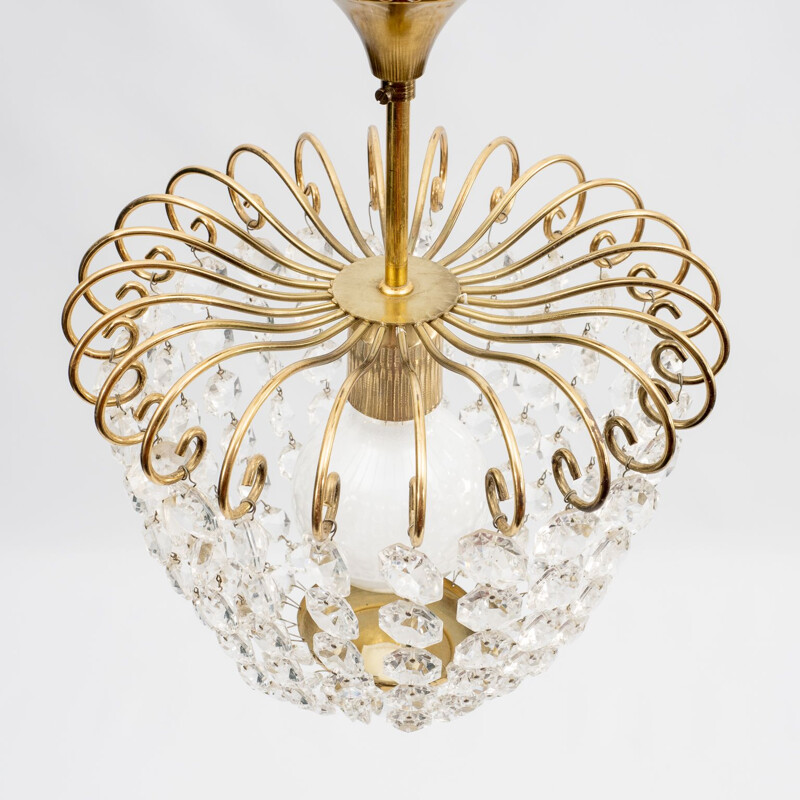 Vintage xs- Chandelier, Brass and Glas, Lustrerie Deknudt