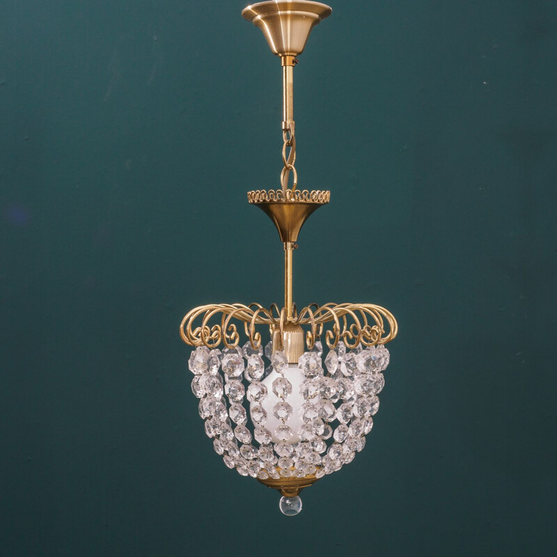 Vintage xs- Chandelier, Brass and Glas, Lustrerie Deknudt