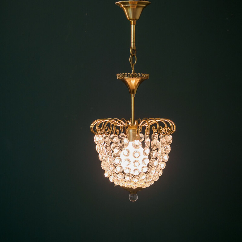 Vintage xs- Chandelier, Brass and Glas, Lustrerie Deknudt