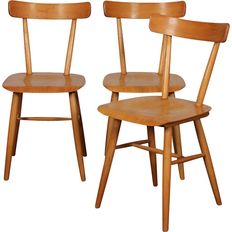 Set of 3 vintage chairs by Ton, Czech 1960