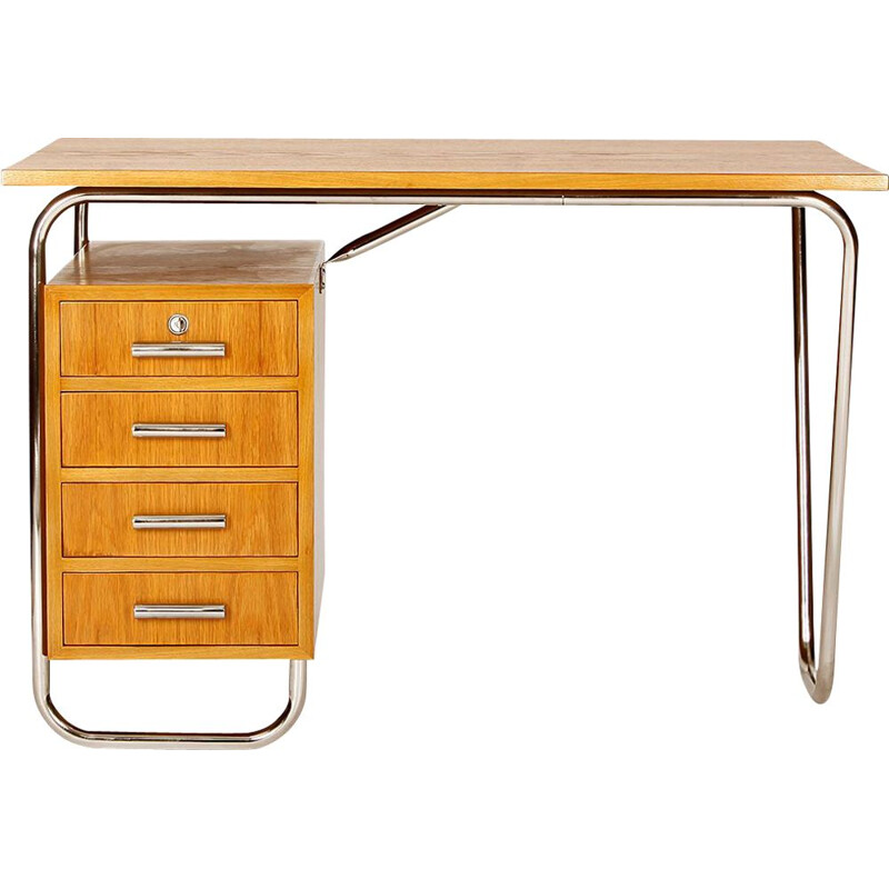 Vintage functionalist tubular steel desk, Czechoslovakia 1930s