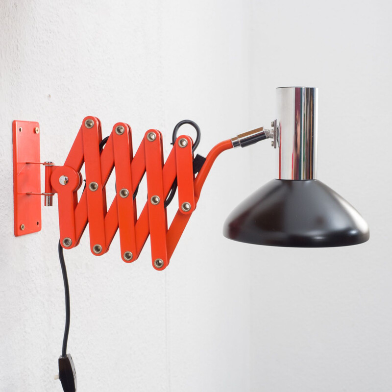 Lampe ciseaux vintage en métal rouge et noir, 1960