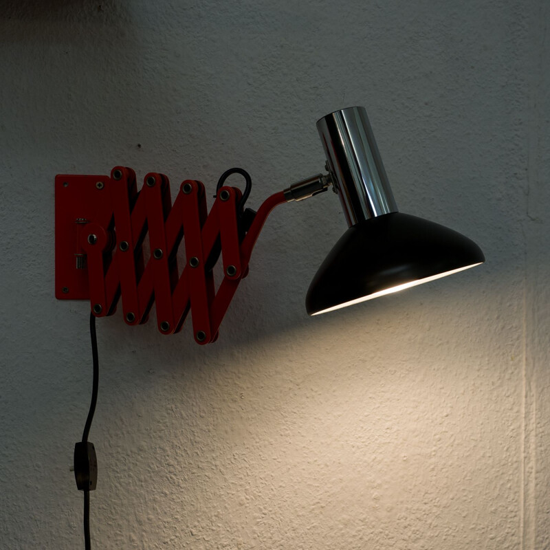 Lampe ciseaux vintage en métal rouge et noir, 1960