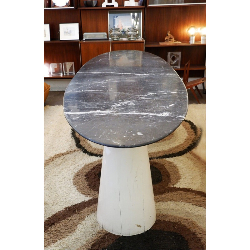 Large mid-century consoletable with oval marble top and wooden legs, Italy 1970s