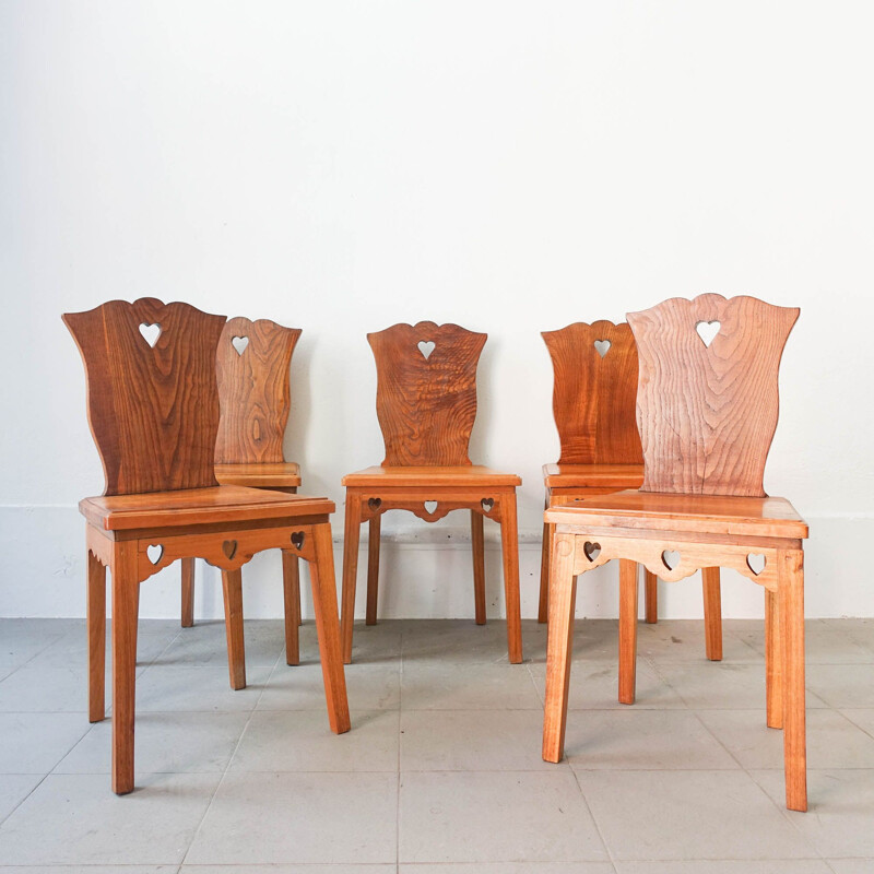 Ensemble de 5 chaises portugaises de style néo-rustique moderne, Portugal 1940