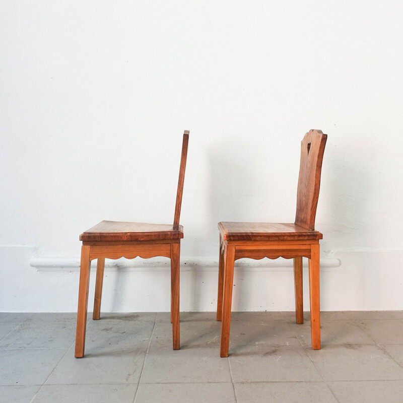 Set of 5 Portuguese chairs of modern neo-rustic style, Portugal 1940