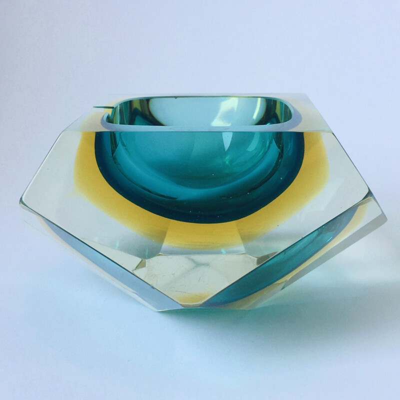 Vintage large ashtray or vide-poche Sommerso of Murano by Flavio Poli for Seguso, Italy 1960s
