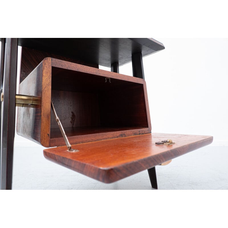 Modern vintage Italian night stands in wood and glass, 1950s