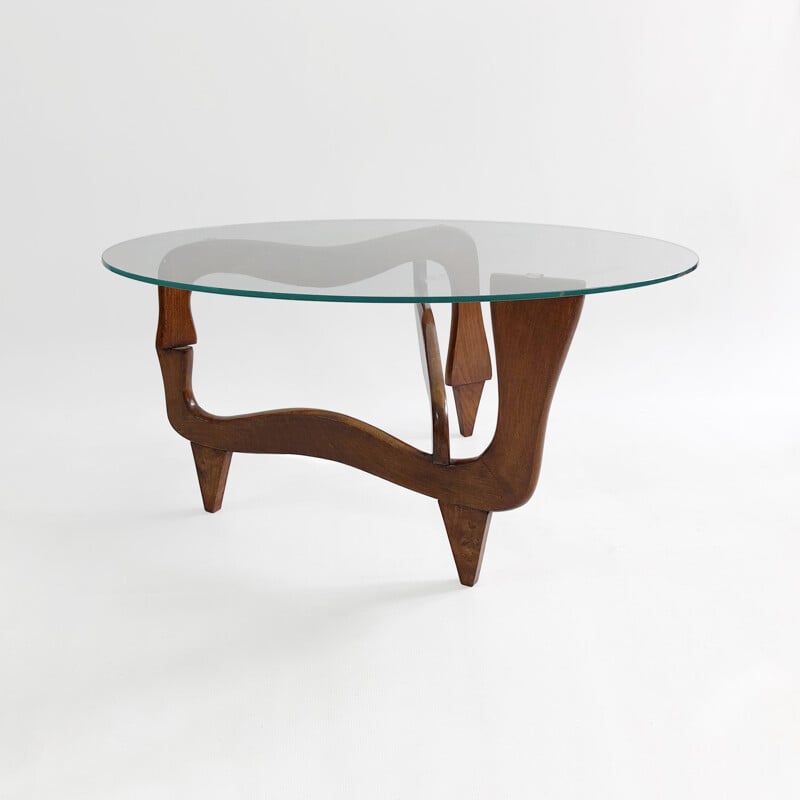 Vintage polymorphic teak and glass coffee table, 1950s