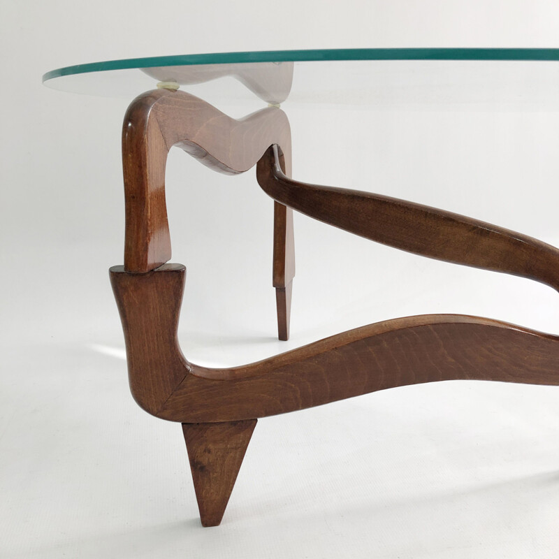 Vintage polymorphic teak and glass coffee table, 1950s