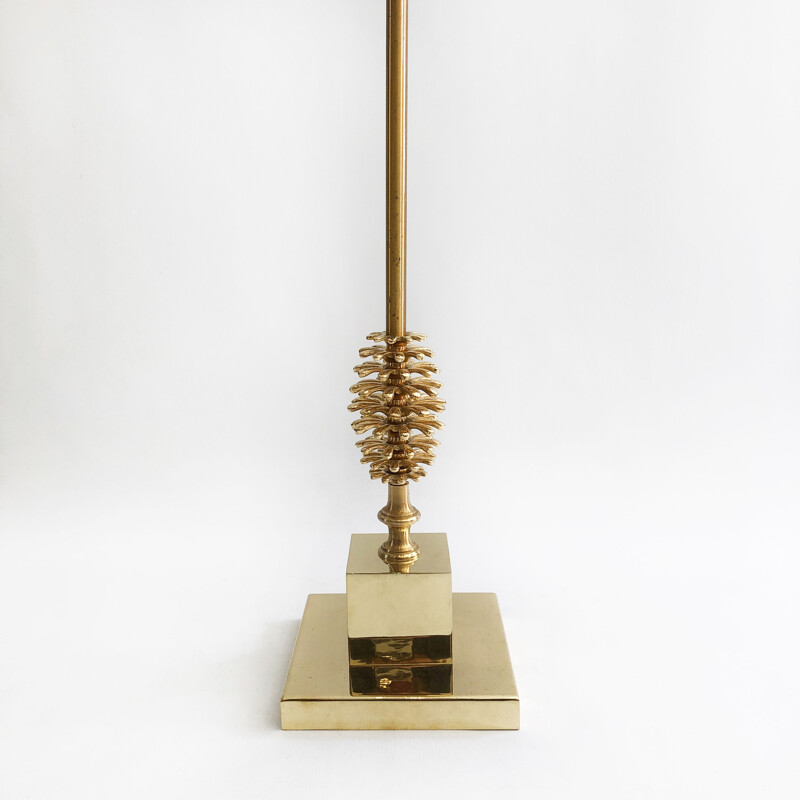 Vintage Pine Cone floor lamp Hollywood Regency style by Maison Charles Brass, France 1970s