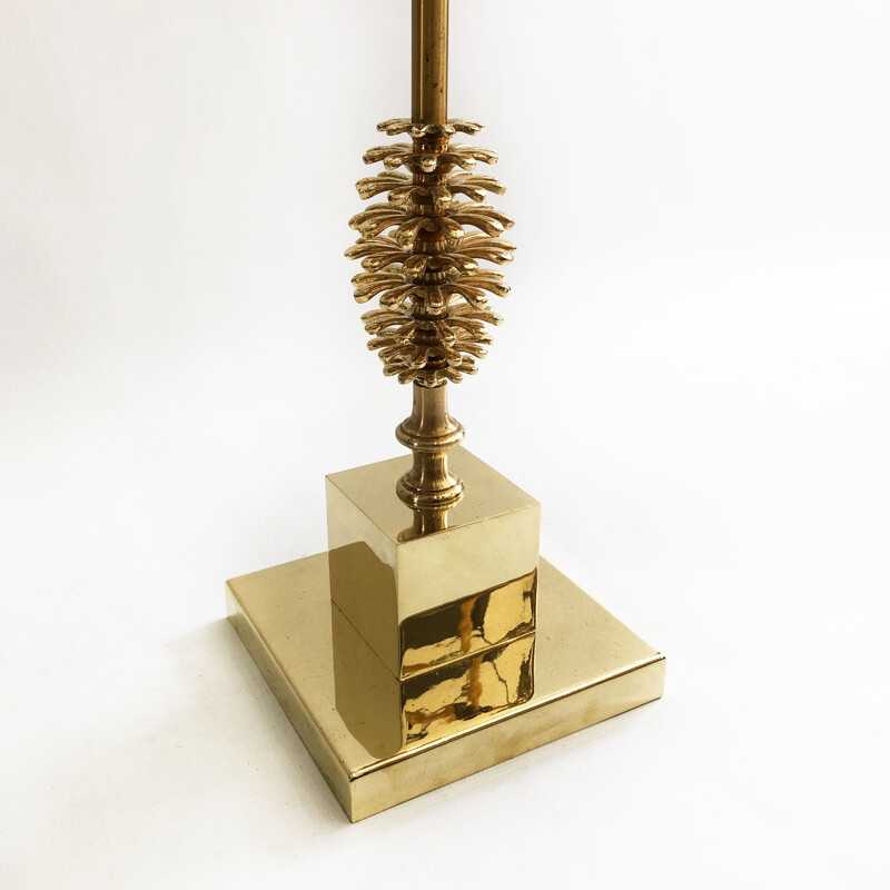 Vintage Pine Cone floor lamp Hollywood Regency style by Maison Charles Brass, France 1970s