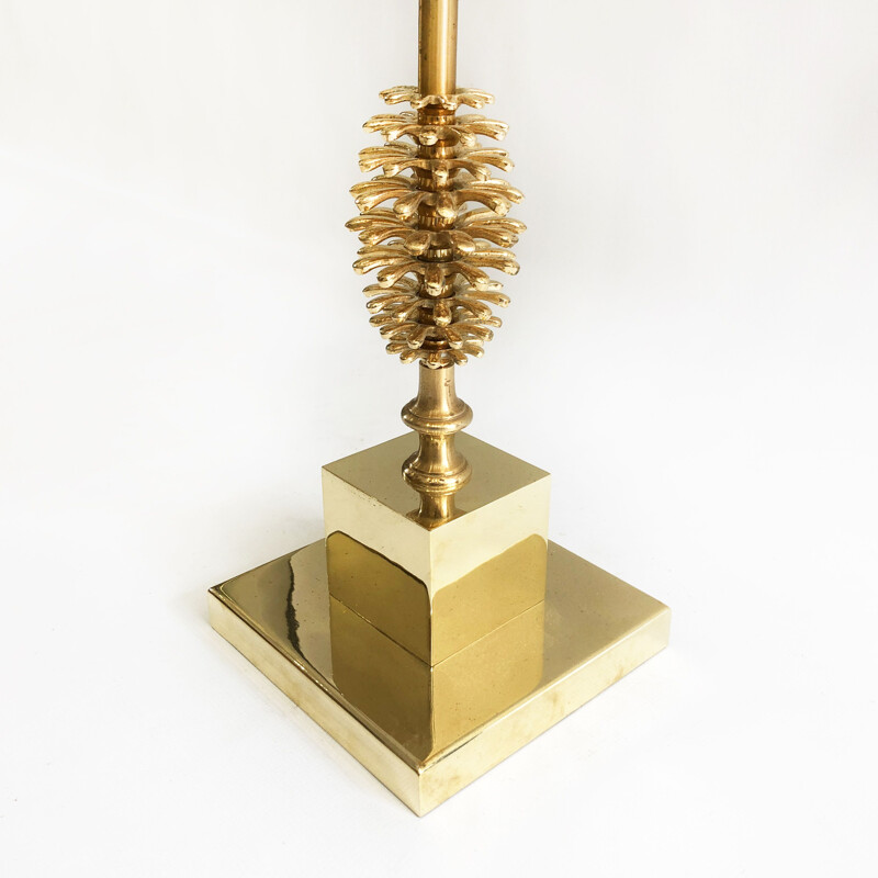 Vintage Pine Cone floor lamp Hollywood Regency style by Maison Charles Brass, France 1970s
