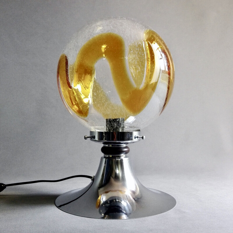 Mid-century lamp in chrome and art glass from Murano, Italy 1960