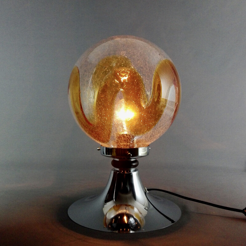 Mid-century lamp in chrome and art glass from Murano, Italy 1960