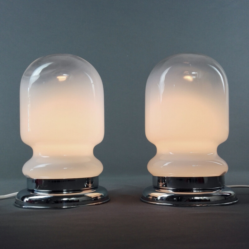 Pair of vintage bedside lamps by Carlo Nason for the Mazzega glass factory in Murano, Italy 1960