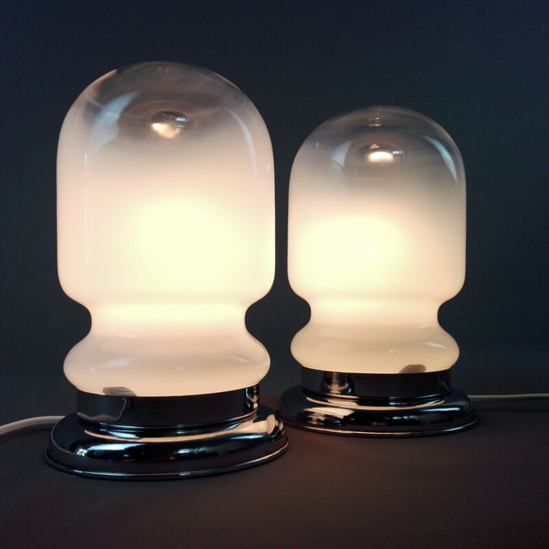 Pair of vintage bedside lamps by Carlo Nason for the Mazzega glass factory in Murano, Italy 1960