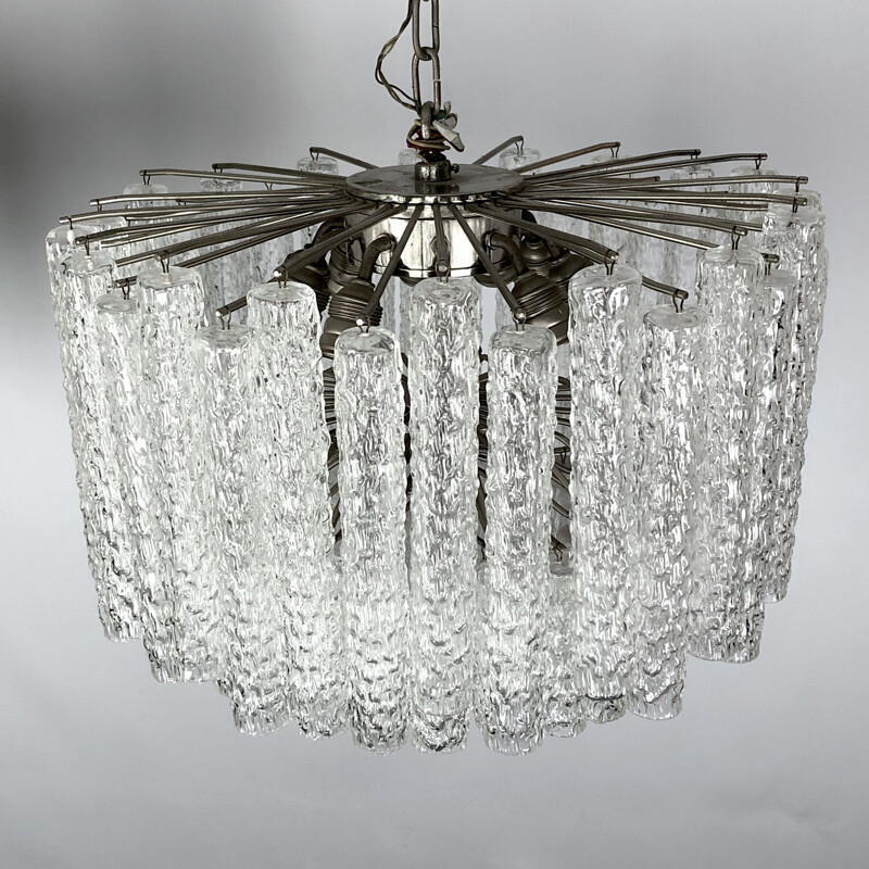 Pair of vintage murano clear glass chandeliers by Toni Zuccheri for Venini, Italy 1960s