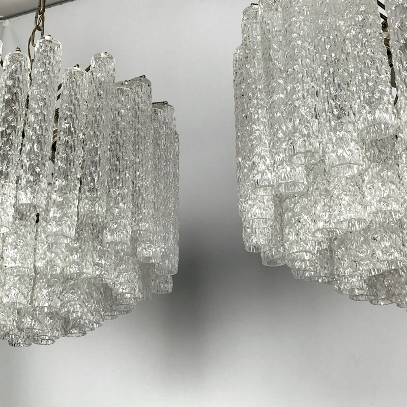 Pair of vintage murano clear glass chandeliers by Toni Zuccheri for Venini, Italy 1960s