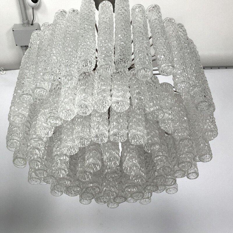 Pair of vintage murano clear glass chandeliers by Toni Zuccheri for Venini, Italy 1960s