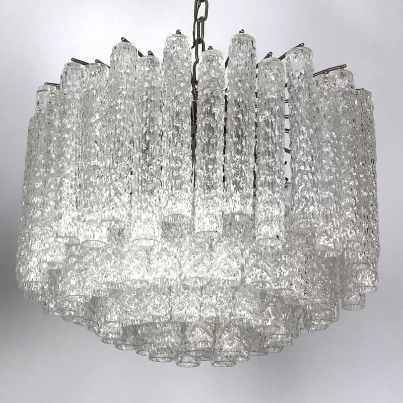 Pair of vintage murano clear glass chandeliers by Toni Zuccheri for Venini, Italy 1960s