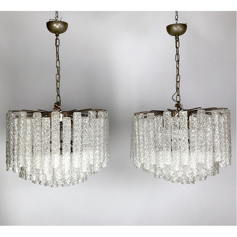 Pair of vintage murano clear glass chandeliers by Toni Zuccheri for Venini, Italy 1960s