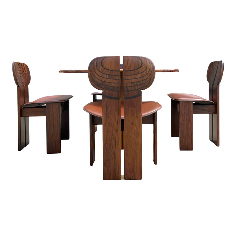 Dining set vintage 4 "Africa" chairs and  "Artona" table by Afra and Tobia Scarpa for Maxalto, 1975s