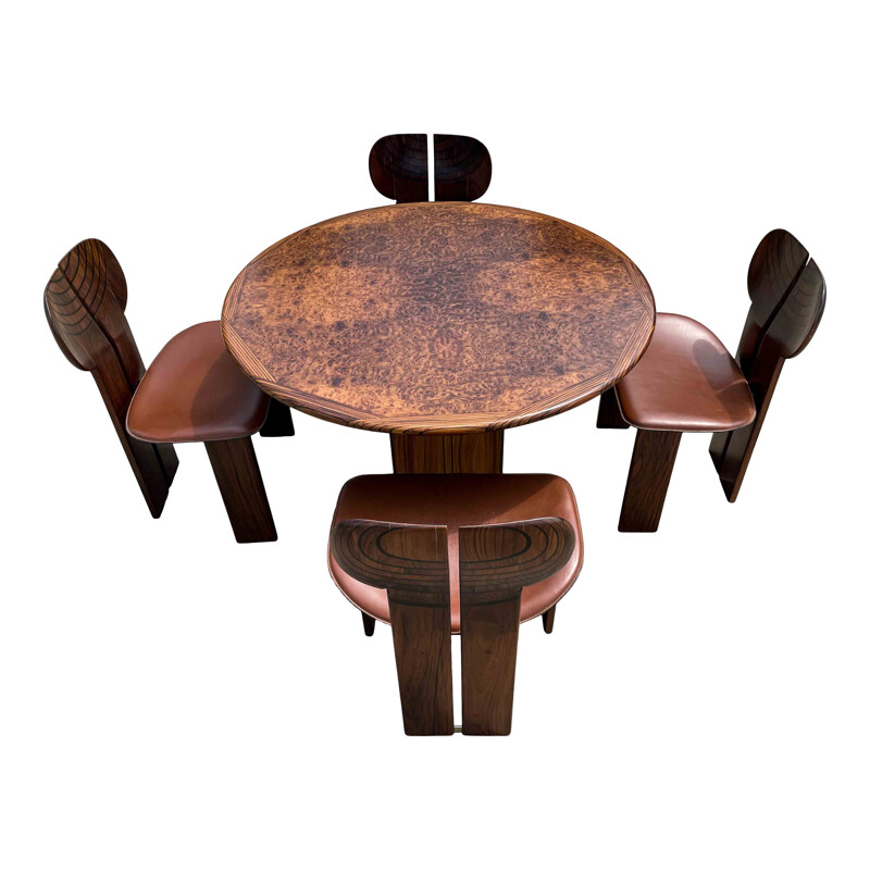 Dining set vintage 4 "Africa" chairs and  "Artona" table by Afra and Tobia Scarpa for Maxalto, 1975s
