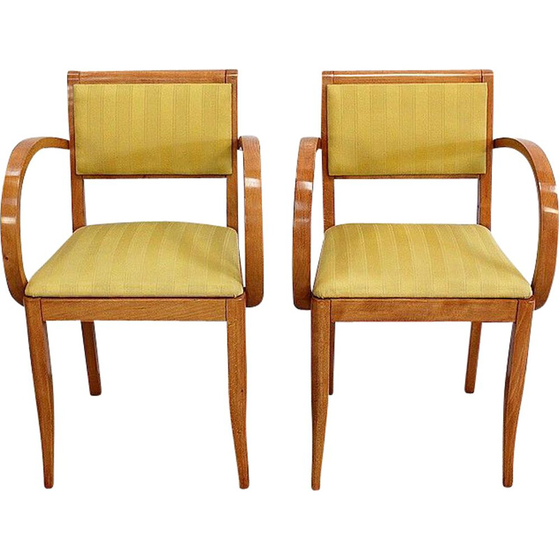 Pair of vintage solid beechwood bridge chairs, 1950-1960