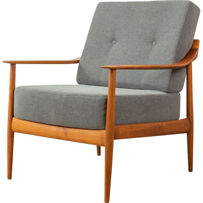 Vintage cherry wood and grey fabric armchair by Knoll Antimot, Germany, 1960