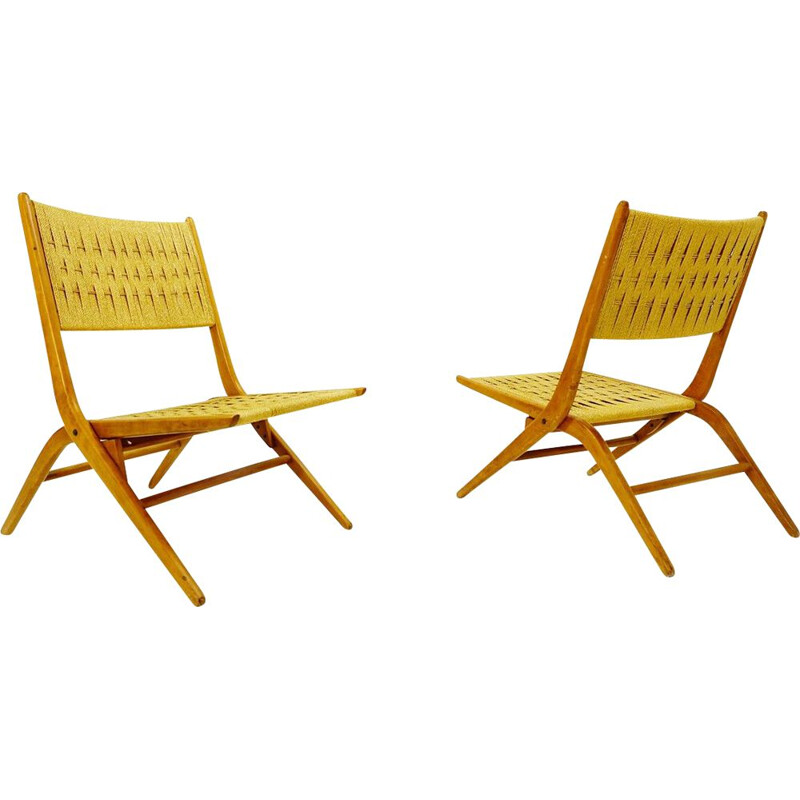 Pair of vintage folding rope lounge chairs, 1960s