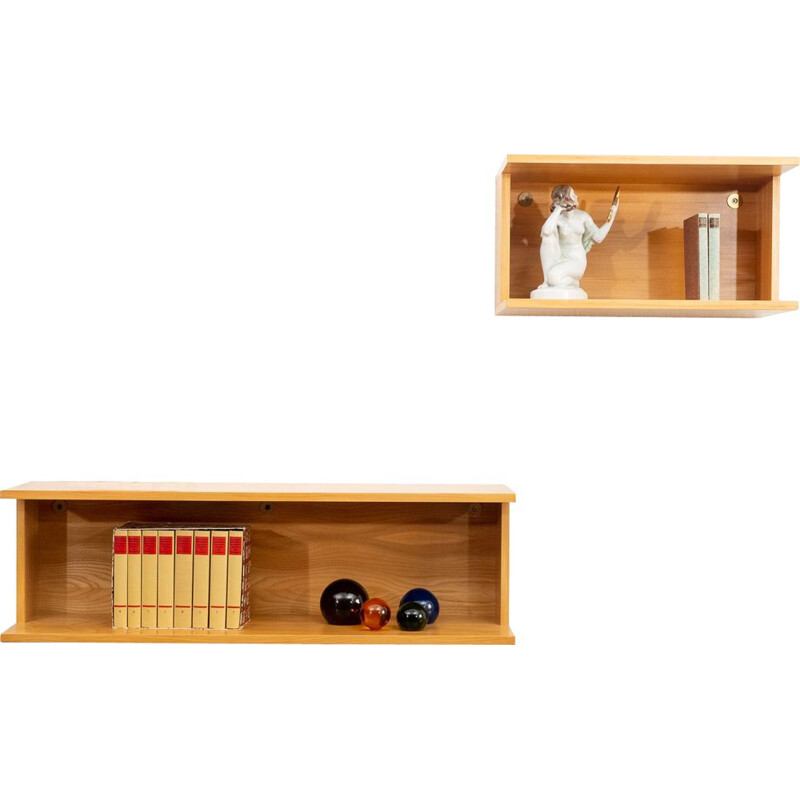 Pair of two wall shelves, ashwood, 1960s