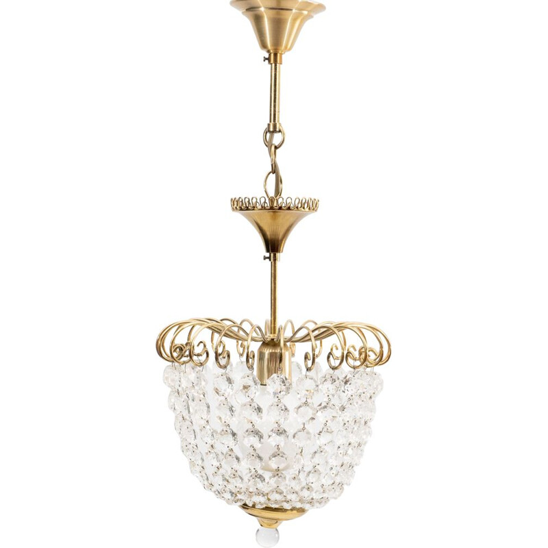 Vintage xs- Chandelier, Brass and Glas, Lustrerie Deknudt