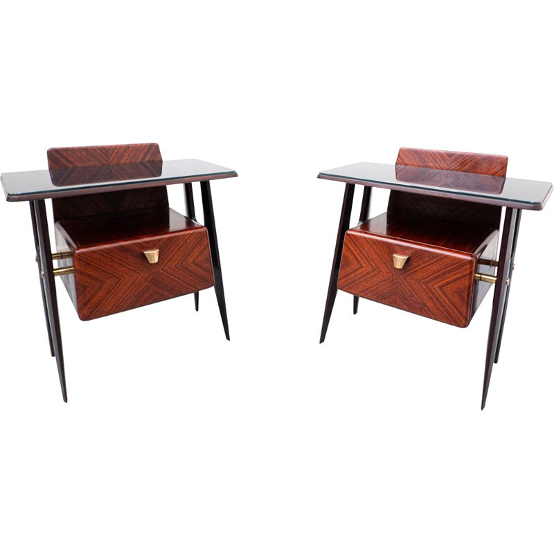 Modern vintage Italian night stands in wood and glass, 1950s