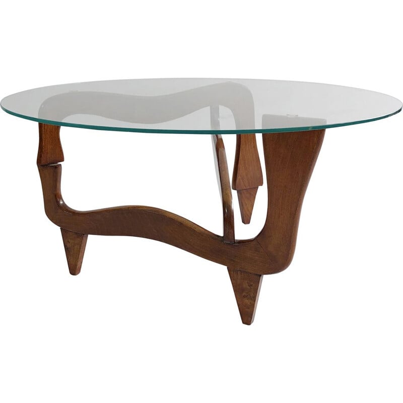 Vintage polymorphic teak and glass coffee table, 1950s